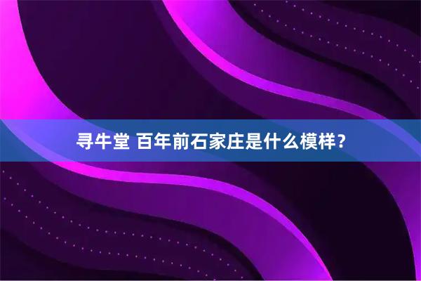寻牛堂 百年前石家庄是什么模样？